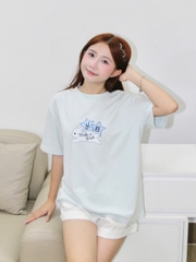 A29847- Áo thun gọn cổ tròn in thỏ Make a wish