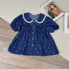 A29493 - A babydoll cổ sen phối ren đính nơ ngực