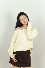 A29968 - Áo sweater thun cotton trễ vai thêu My emotions