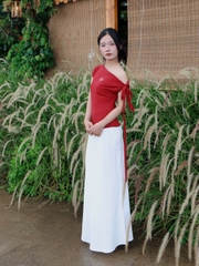 V3916 - V lụa dài zip eo