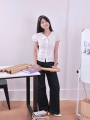 A29868 - Áo cổ sen buộc eo