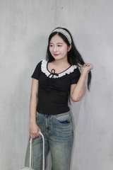 A29019 - A thun gân TN dún thun ngực ren cổ