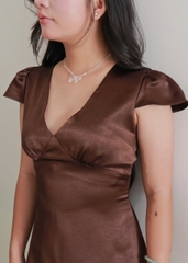 D6295- 	Đầm lụa cổ V dáng dài