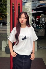 A29842- Áo thun crop in thêu Meow