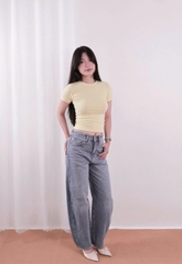 Q9854 - Quần Jean ống cong rã giữa túi bầu