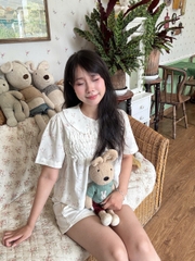 A29650 - A babydoll cổ sen nhún bèo ngực