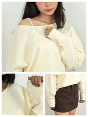 A29968 - Áo sweater thun cotton trễ vai thêu My emotions