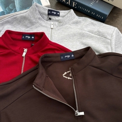 A29955- Áo sweater cổ zip thêu Born Again
