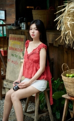 A29821 - Áo cổ tim smocking bí