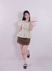 A29996- Áo kiểu cổ tròn dún thun ôm tay bí