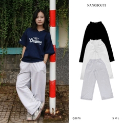 Q8676 - Q thun ống rộng túi xéo lai rut dây thêu Bloom