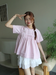 A28392 - A kiểu babydoll xếp li ruy băng