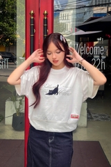 A29842- Áo thun crop in thêu Meow
