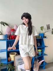 A29650 - A babydoll cổ sen nhún bèo ngực