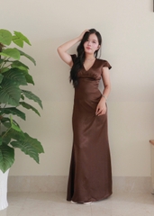 D6295- 	Đầm lụa cổ V dáng dài