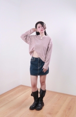 A30033- Áo sweater sọc viền cổ 3 nút