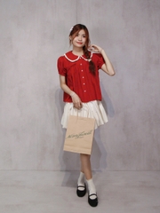 A29187 - A kiểu cổ sen xếp li đính nơ