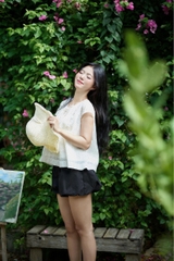 A29784- Áo kiểu phối bèo buộc nơ
