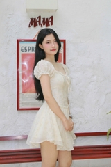 D6266- 	Đầm midi nhún bèo trước smocking thân sau