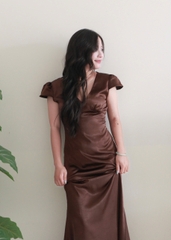 D6295- 	Đầm lụa cổ V dáng dài