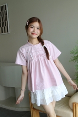 A28392 - A kiểu babydoll xếp li ruy băng