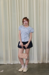 A30035- Áo so mi cổ sen đôi phối ren xếp li xô thêu