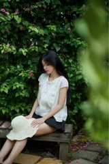 A29784- Áo kiểu phối bèo buộc nơ