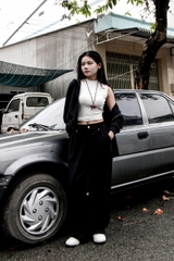 Q8676 - Q thun ống rộng túi xéo lai rut dây thêu Bloom