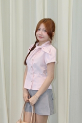 A29957 - Áo sơ mi kiểu form gọn cổ buộc dây thêu Nangbouti