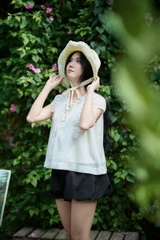 A29784- Áo kiểu phối bèo buộc nơ