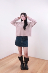 A30033- Áo sweater sọc viền cổ 3 nút