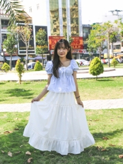 V3674 - V váy dài phối ren ruy băng nơ