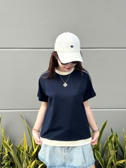 A27580 - A thun cổ tròn phối lai thêu kí hiệu hoa