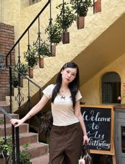 A27752 - A thun kiểu hoa nổi phối nơ