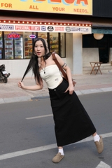V3818 - V dài kaki rã thân trước
