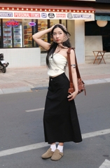 V3818 - V dài kaki rã thân trước