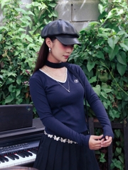 A27811 - A thun tay dài cổ tim viền ren