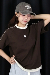 A27580 - A thun cổ tròn phối lai thêu kí hiệu hoa
