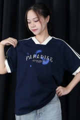 A28113 - A thun cổ tim tay phối viền in para