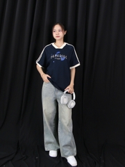 A28113 - A thun cổ tim tay phối viền in para