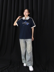 A28113 - A thun cổ tim tay phối viền in para