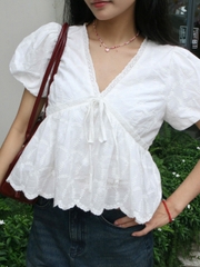 A28178 - A babydoll cổ tim phối ren