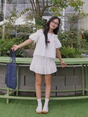 A27857 - A kiểu bẹt vai smocking 2 nơ