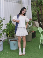 A27857 - A kiểu bẹt vai smocking 2 nơ