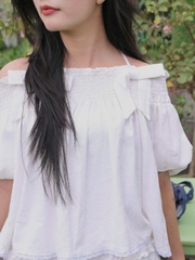 A27857 - A kiểu bẹt vai smocking 2 nơ