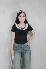 A29019 - A thun gân TN dún thun ngực ren cổ