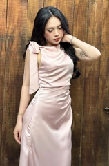 D6256- D lụa nhún eo cột nơ