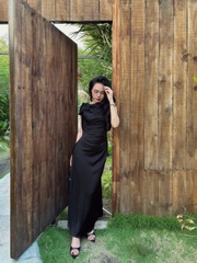 D6256- D lụa nhún eo cột nơ