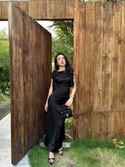 D6256- D lụa nhún eo cột nơ