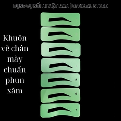 Khuôn kẻ vẽ lông mày 7  dáng màu xanh Chuẩn phun xăm, hổ trợ nhuộm chân mày, pmu, make up
